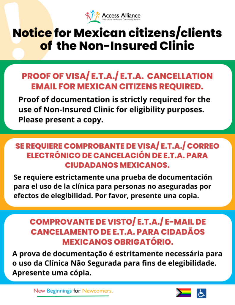 Notice for Mexican citizens/clients of the Non-Insured Clinic