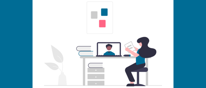 Graphic of person meeting with someone online